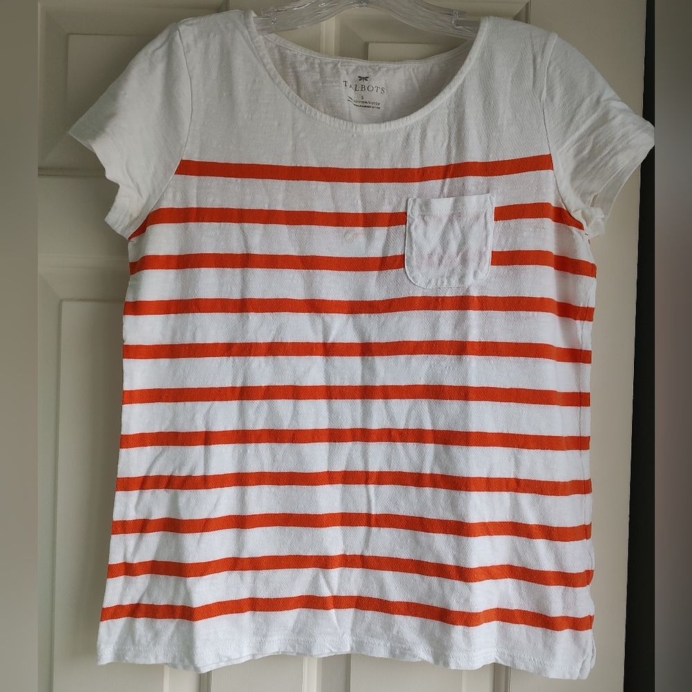 Talbots Short Sleeve Striped Tee in White and Orange